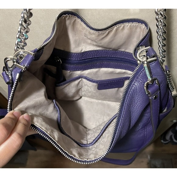 MICHAEL MICHAEL KORS Chain-Link Purple Leather, Silver Tone Hardware HOBO EUC - Picture 6 of 13
